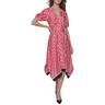 karl lagerfeld paris women's short puffed sleeve hanky hem fun midi dress, teaberry combo