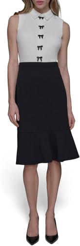 karl lagerfeld paris women's sleeveless flounce hem sheath dress, soft white/black