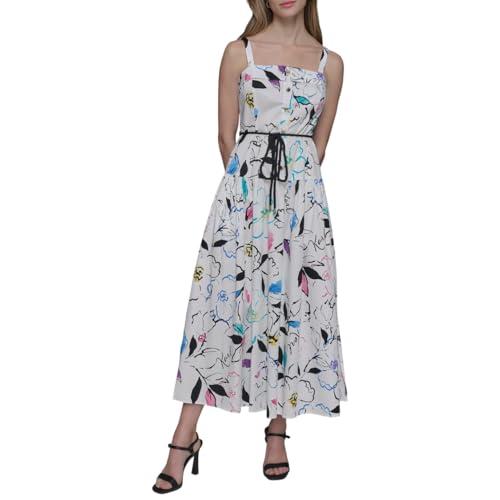 karl lagerfeld paris women's sleeveless rope belt a-line maxi dress, soft white multi