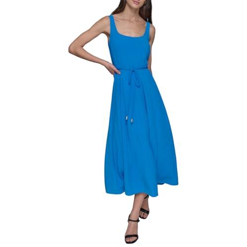 karl lagerfeld paris women's sleeveless scoop neck rope belt a-line maxi dress, french blue
