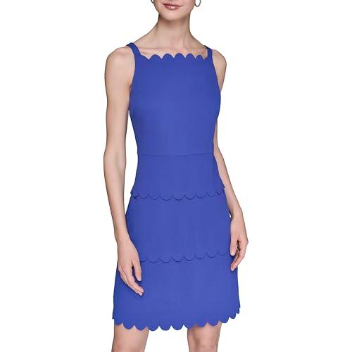 karl lagerfeld paris women's sleeveless square neck scuba crepe mini dress, bright sapphire