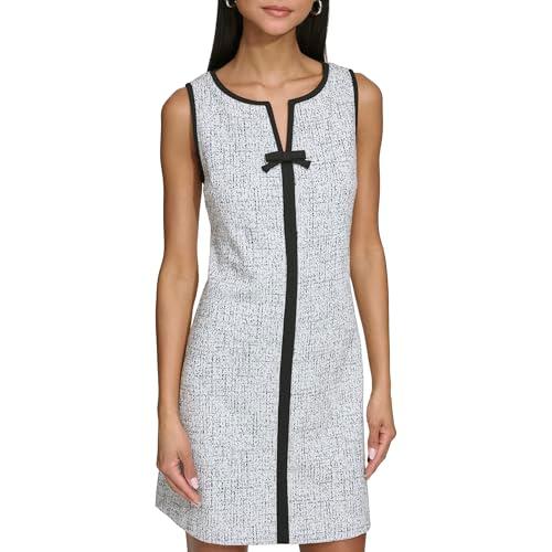 karl lagerfeld paris women's sleeveless v-neck bow a-line mini dress, black white multi/black
