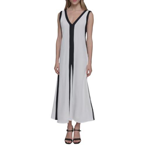 karl lagerfeld paris women's sleeveless v-neck two toned flowy maxi dress, soft white/black