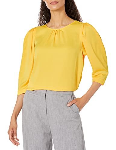 karl lagerfeld paris women's soft cut out back blouse, lemon chrome, small