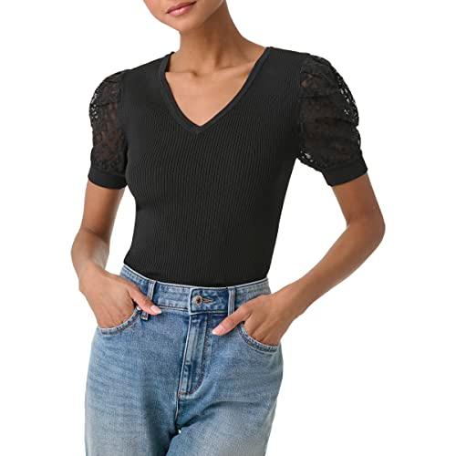 karl lagerfeld paris women's soft short sleeve everyday fashion sport sweater, black, small
