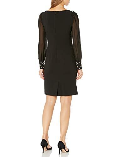 karl lagerfeld paris women's solid sheer sleeve sheath dress, black, 6