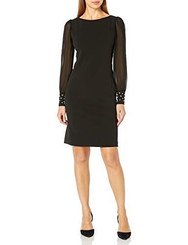 karl lagerfeld paris women's solid sheer sleeve sheath dress, black, 6
