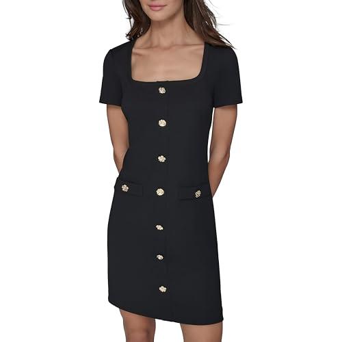 karl lagerfeld paris women's square neck shortsleeve above the knee shift dress, black