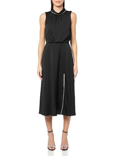 karl lagerfeld paris women's thigh slit sleeveless mock neck midi dress, black