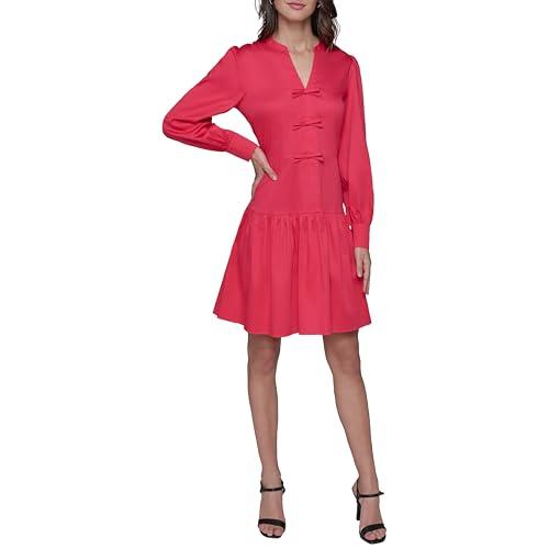karl lagerfeld paris women's v neck long sleeve mini a line dress, teaberry