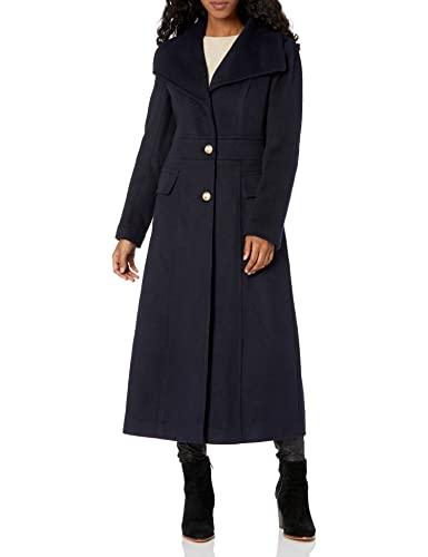 karl lagerfeld paris women's wool coat, military long navy, s