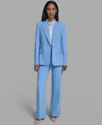 karl lagerfeld paris womens 1 button blazer collared sleeveless blouse flare front zipper pants