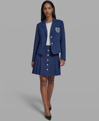 karl lagerfeld paris womens 3 button cropped jacket pleated skirt