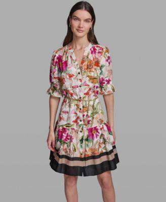 karl lagerfeld paris womens belted collared cotton dress