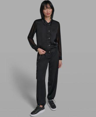 karl lagerfeld paris womens collared jacket cropped cargo pants