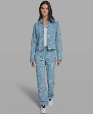 karl lagerfeld paris womens collared long sleeve denim jacket pants
