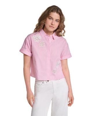 karl lagerfeld paris womens collared short sleeve blouse