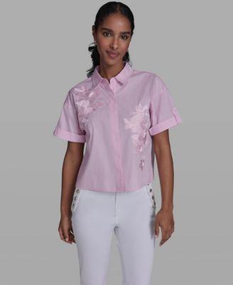 karl lagerfeld paris womens collared short sleeve blouse
