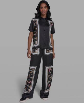 karl lagerfeld paris womens collared short sleeve printed top pants