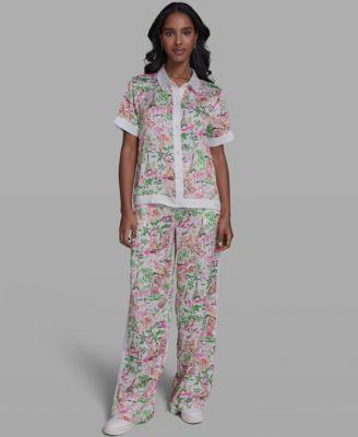 karl lagerfeld paris womens collared short sleeve top pants