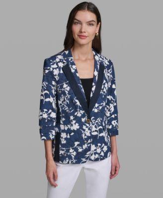 karl lagerfeld paris womens contrasting floral print burnout collared blazer