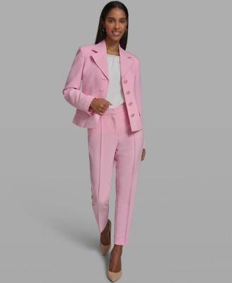 karl lagerfeld paris womens cropped collared woven blazer crewneck knit top straight ankle pants