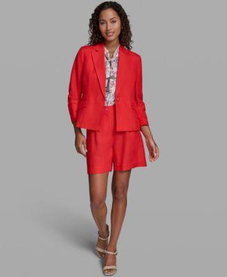 karl lagerfeld paris womens cropped single button jacket sleeveless printed mid rise woven shorts