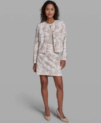 karl lagerfeld paris womens cropped woven jacket crew neck sweater printed mini skirt