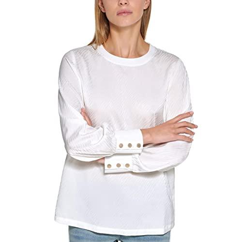 karl lagerfeld paris womens jacquard embellished blouse white s