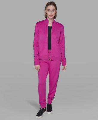 karl lagerfeld paris womens logo tape jogger zip up jacket