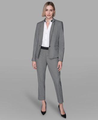 karl lagerfeld paris womens long sleeve checkered one button jacket sleeveless top checkered straight ankle pants