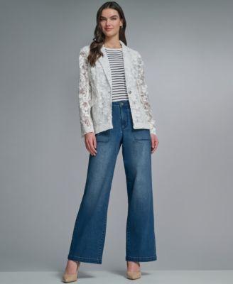 karl lagerfeld paris womens long sleeve collared laced blazer