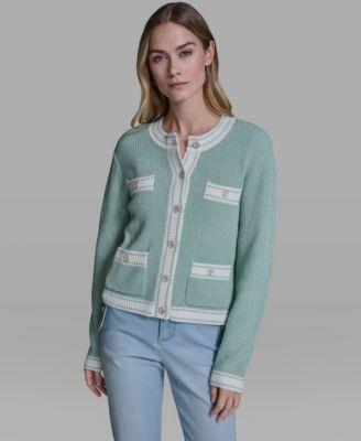 karl lagerfeld paris womens marled crew neck cardigan sweater