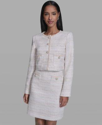 karl lagerfeld paris womens metallic a line square neck dress metallic tweed button front jacket dress