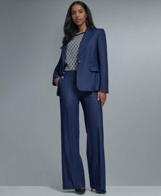 karl lagerfeld paris womens one button blazer crew neck sleeveless sweater wide leg pants