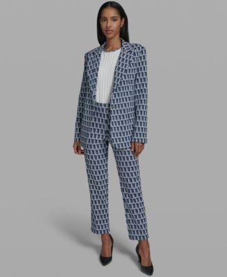 karl lagerfeld paris womens one button patterned blazer straight leg pants