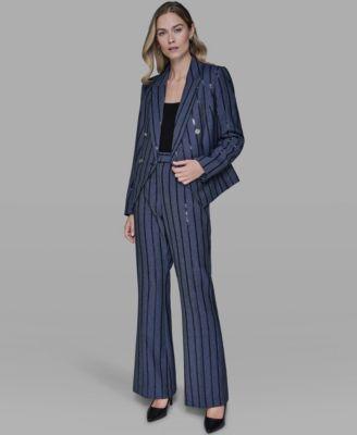karl lagerfeld paris womens one button sequin stripe blazer mid rise striped sequin pants