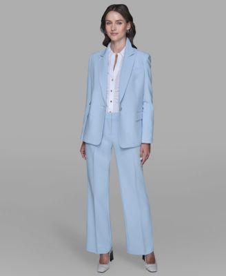 karl lagerfeld paris womens one button single breasted blazer cinched waist collared top flared invisible zipper pants