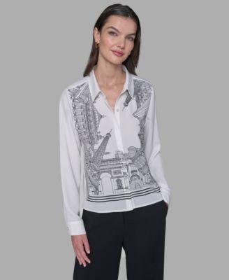 karl lagerfeld paris womens placed print button down top