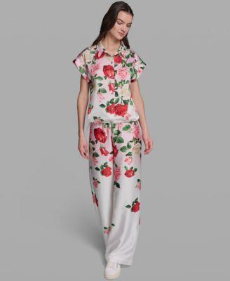 karl lagerfeld paris womens printed collared top printed pull on pants