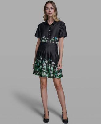 karl lagerfeld paris womens printed floral camp shirt printed floral pleated skirt