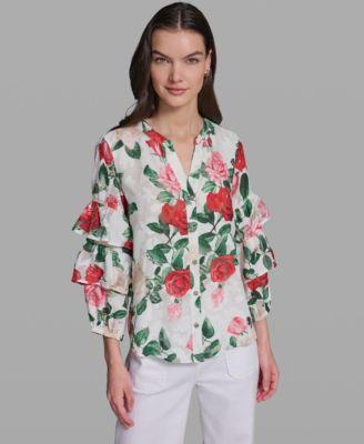 karl lagerfeld paris womens printed long sleeve top