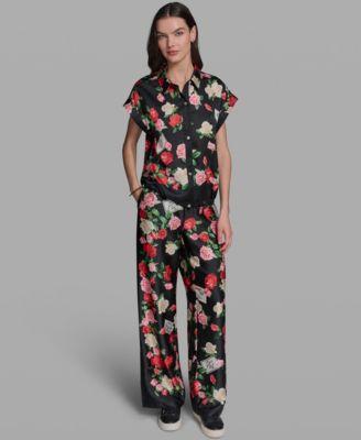 karl lagerfeld paris womens printed short sleeve top printed pull on soft pants
