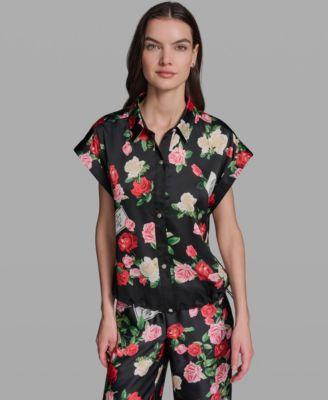 karl lagerfeld paris womens printed short sleeve top