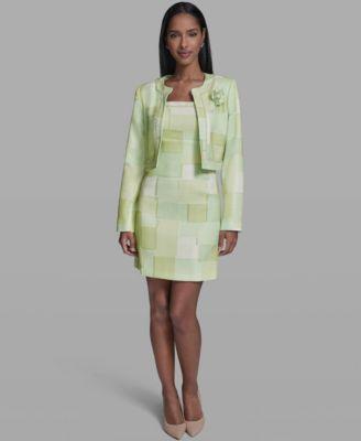 karl lagerfeld paris womens printed square neck tweed sheath dress printed open front jacket