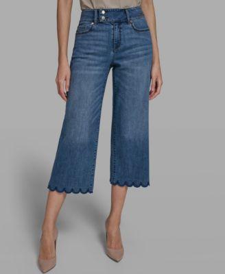 karl lagerfeld paris womens scallop cropped denim pants