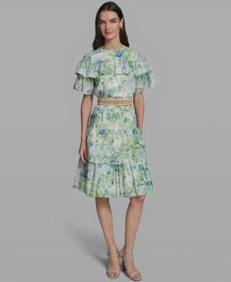 karl lagerfeld paris womens short sleeve crewneck printed dress