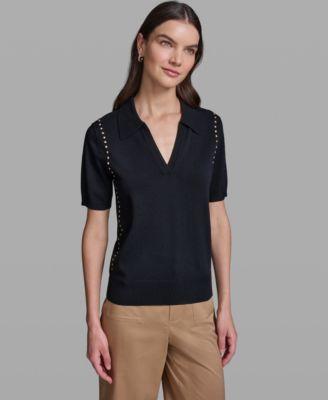 karl lagerfeld paris womens short sleeve nailhead trim sweater