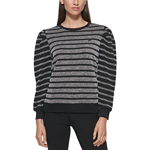 karl lagerfeld paris womens textured striped pullover top black m
