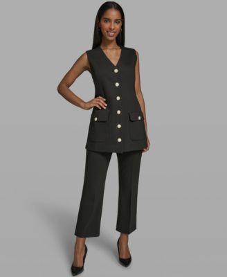 karl lagerfeld paris womens v neck woven vest ankle pants